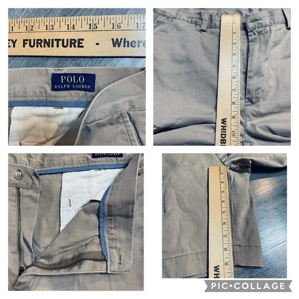 Polo Ralph Lauren Mens Khaki Chino Shorts Tan Cotton Size 36 Flat Front Classic